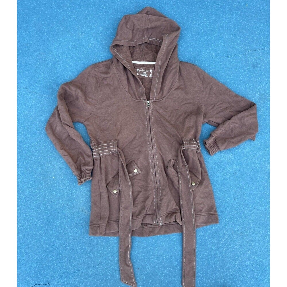 Ariat Chocolate Brown Full Zip Hoodie Jacket Retro Western Casual Cotton Blend